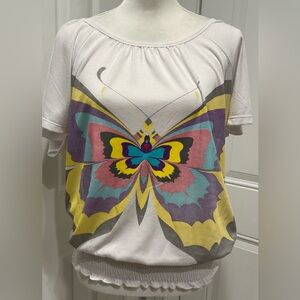 🌺🌺NWOT Corazón Women’s White Short Sleeves Smocked Hem Top, Size M/L